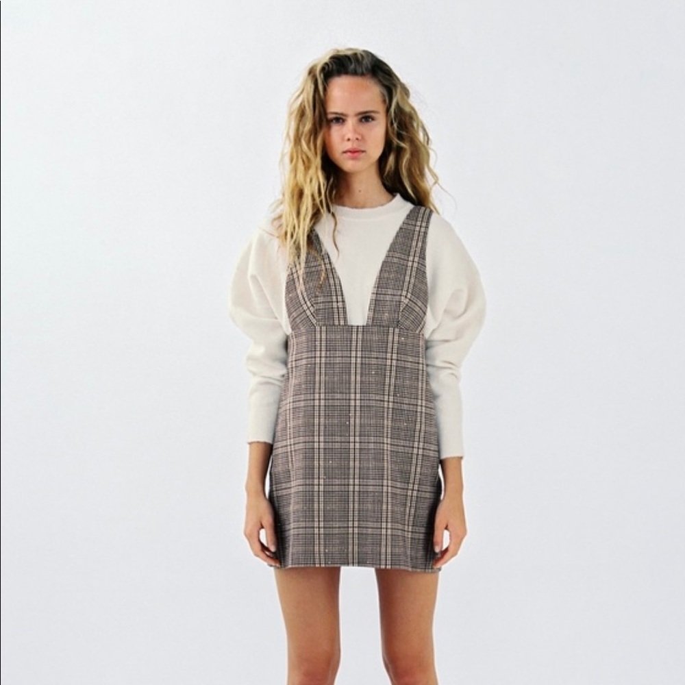 Zara Plaid Pinafore Sequin Mini Dress